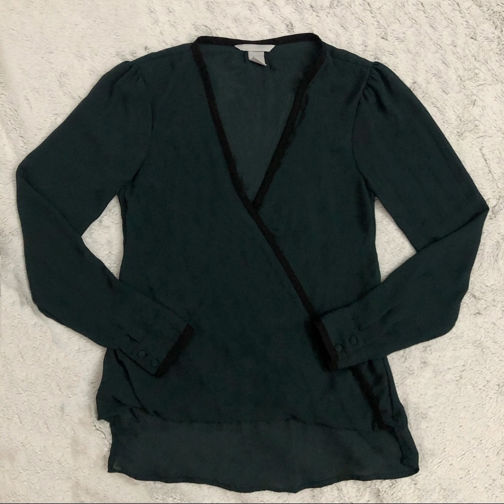 H&M Green V-neck Wrap Blouse